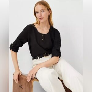 Ann Taylor Roll Tab Sleeve Top Black Size Medium